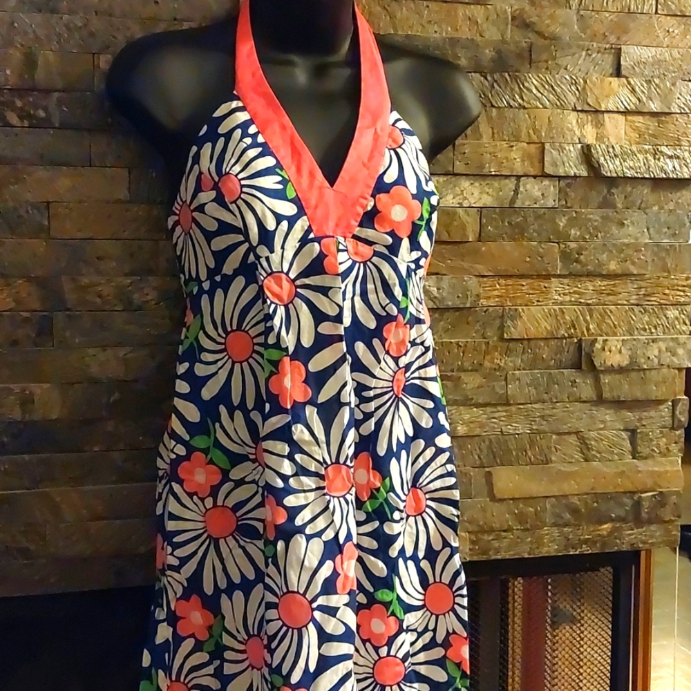 Lilly Pulitzer Size 0 Daisy Print Sundress in Pink, White, & Green on  Navy
